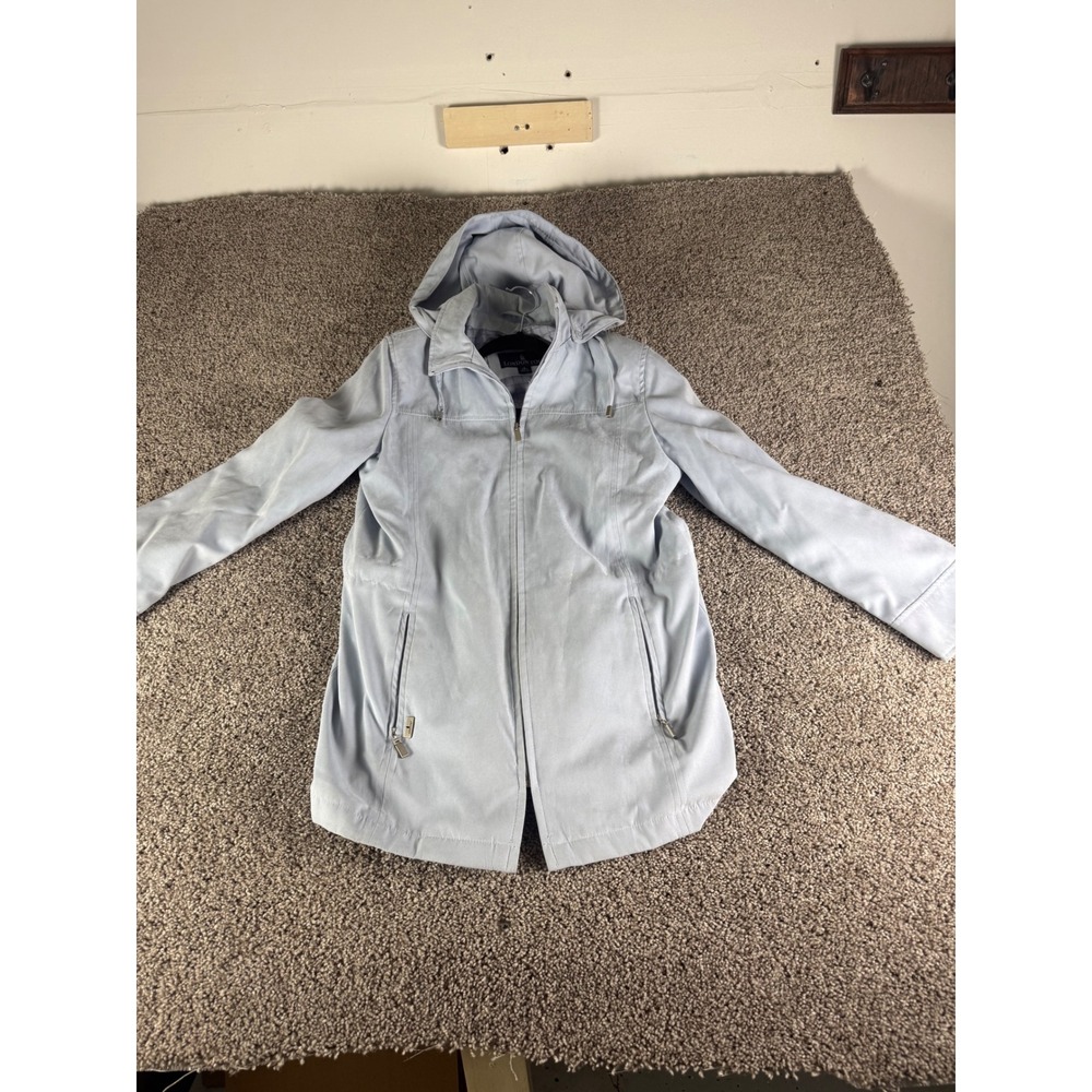 London Fog Womens Light Blue Hooded Windbreaker Jacket‎ Small Zip Front Coat